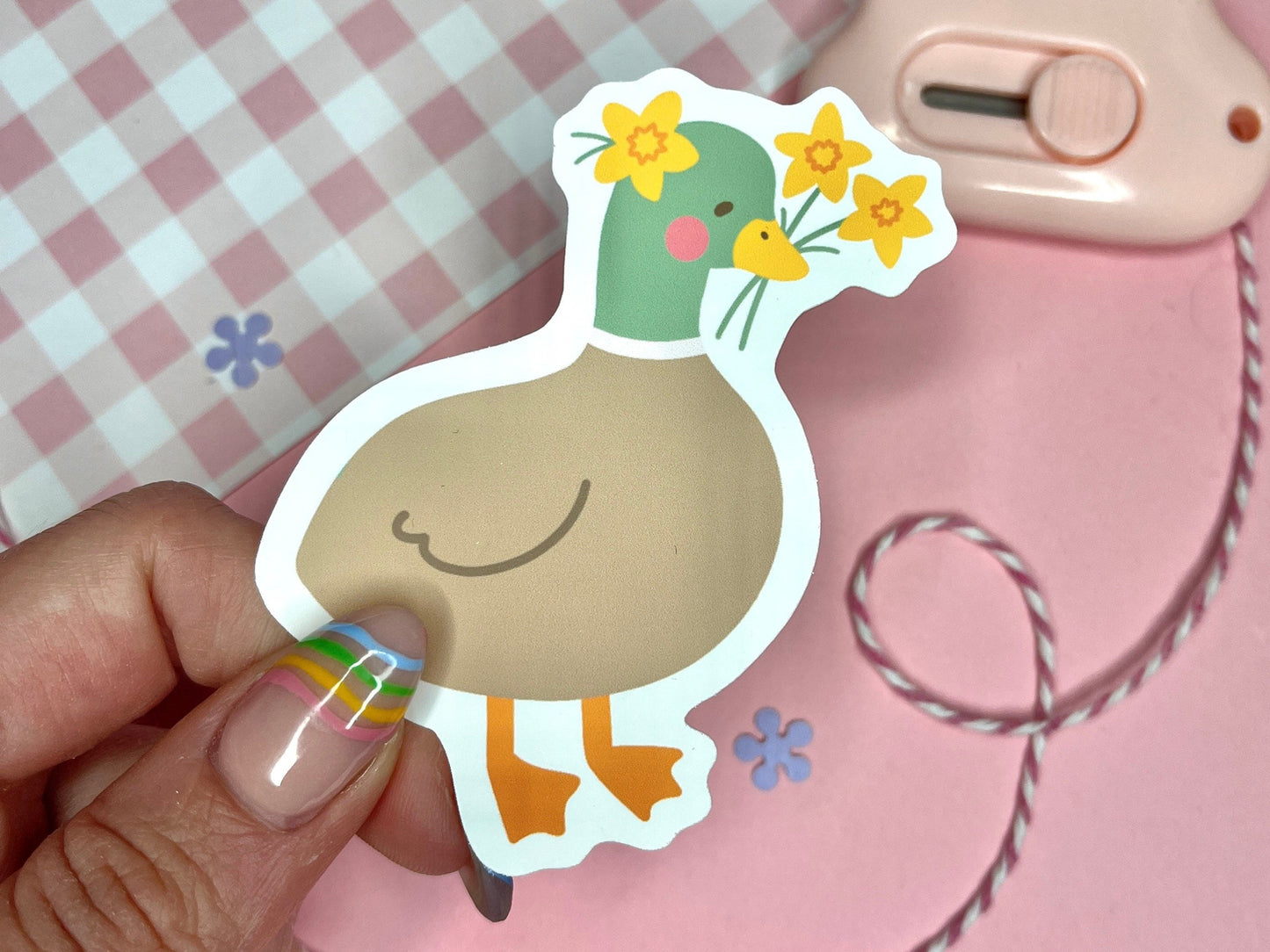 Duck with Daffodils Vinyl Sticker