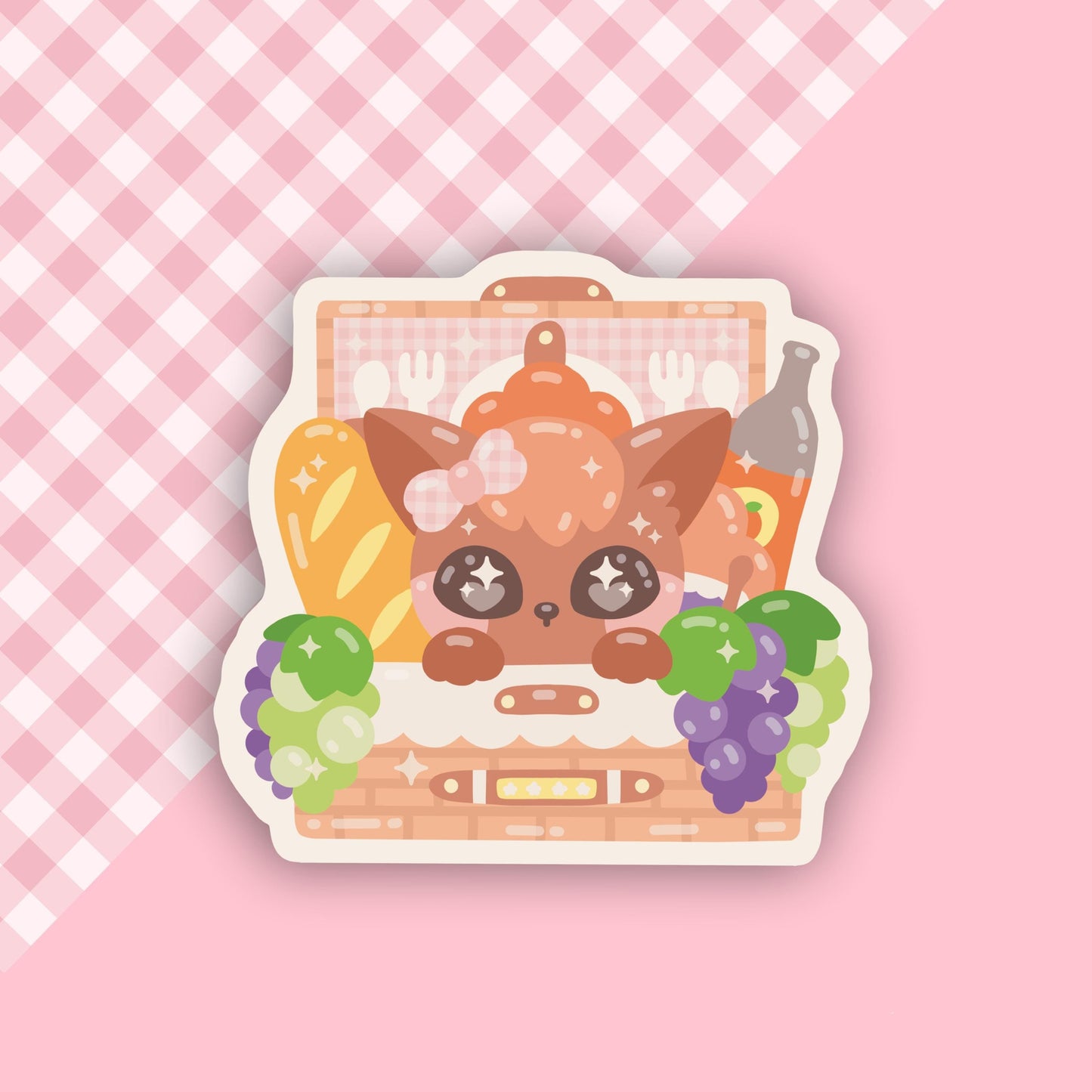 Kawaii Fox Picnic Basket Vinyl Sticker