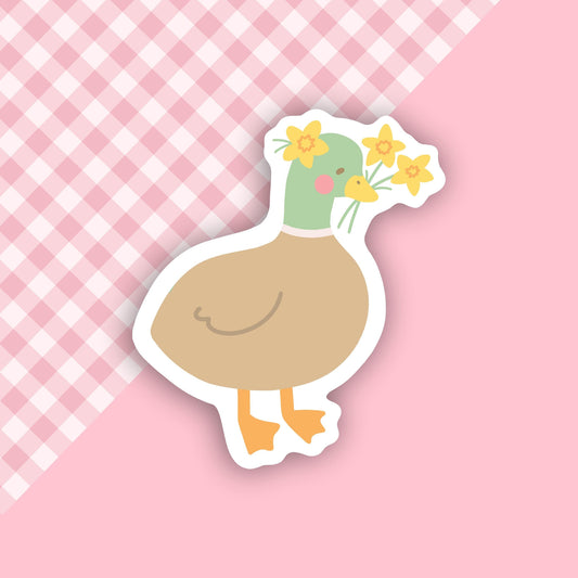 Duck with Daffodils Vinyl Sticker
